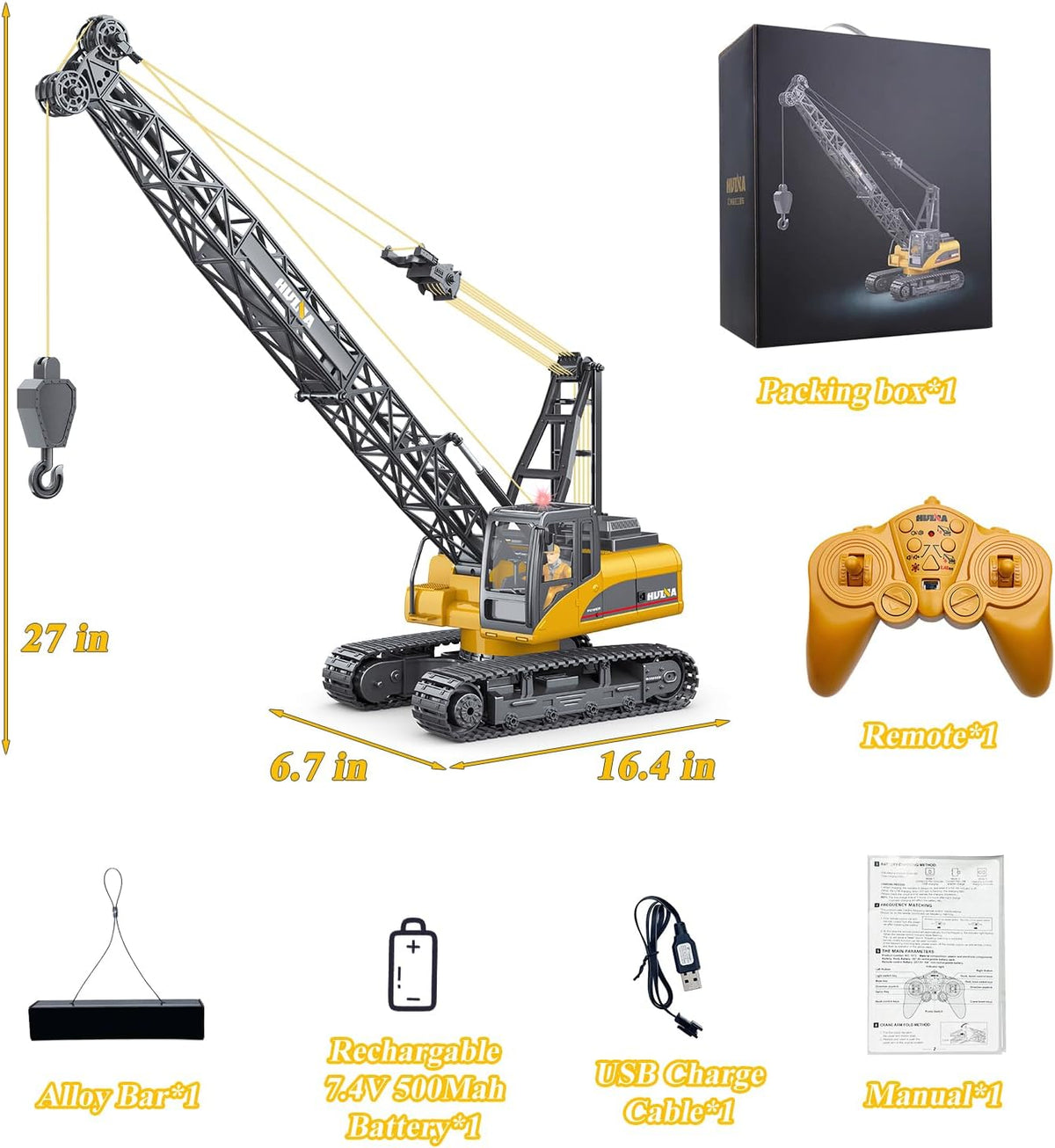 Hitish 1:14 scale remote control tower crane truck with 15 channel 2.4GHz controller - view 2