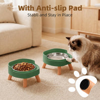 Elevated Cat Bowls, 2P Raised Cat Food and Water Bowl Set for Indoor Cats, Splash Proof with 2 - 2P Cat Bowls - Green - image 3