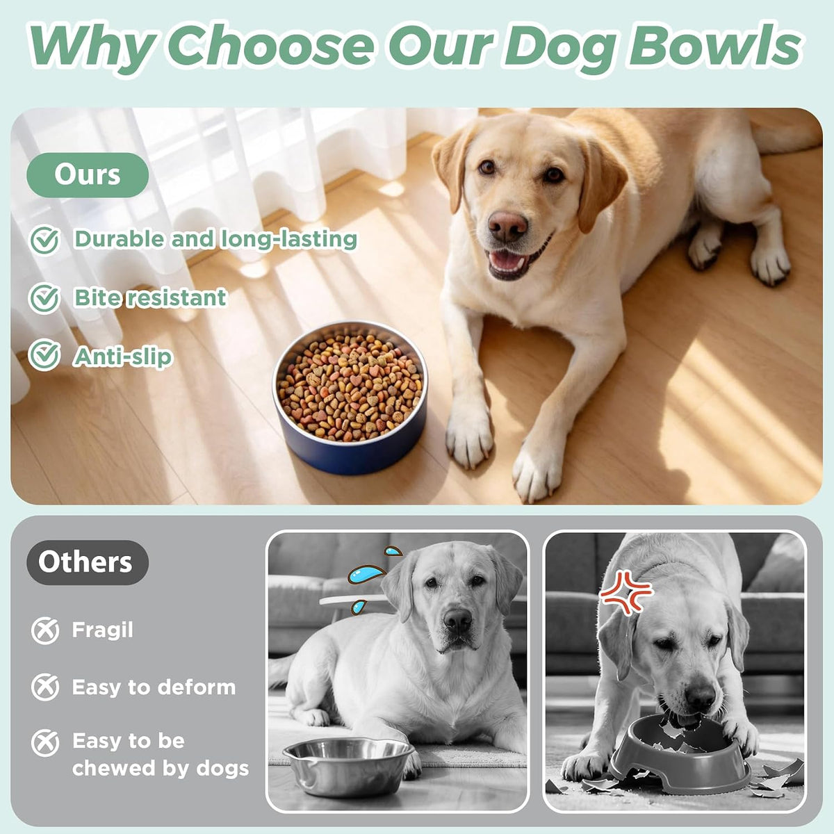 Dog Bowl, Stainless Stee Dog Water Bowl and Food Bowl - 40oz / Blue - image 2