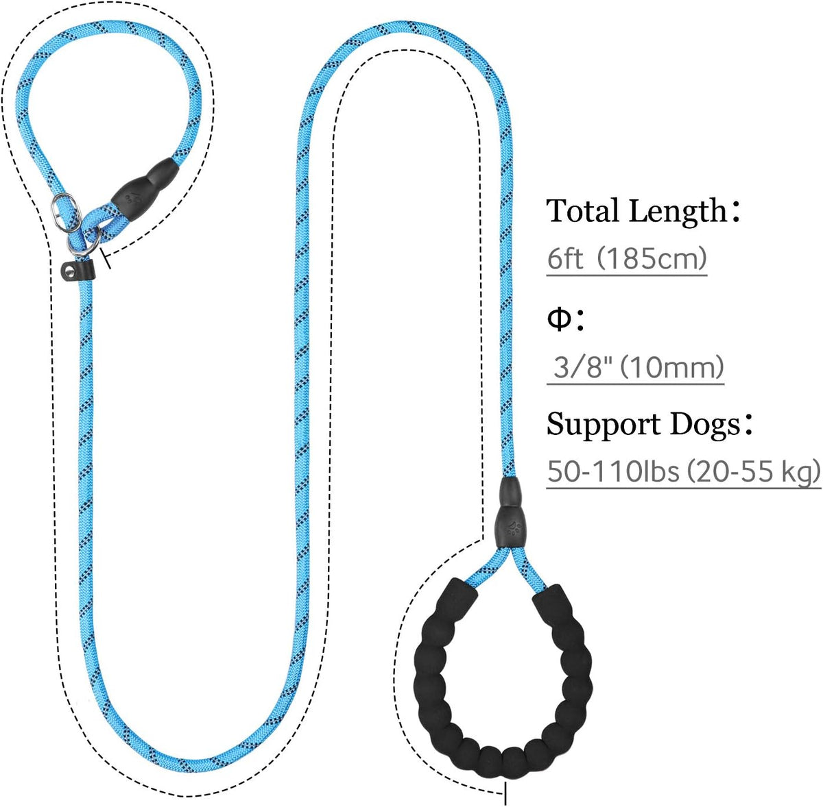 Slip Lead for Dogs, No Pull Training Leash, Padded Handle – Essentials for Dogs - M-3/8"x6'(50-110lbs) / Blue - image 2
