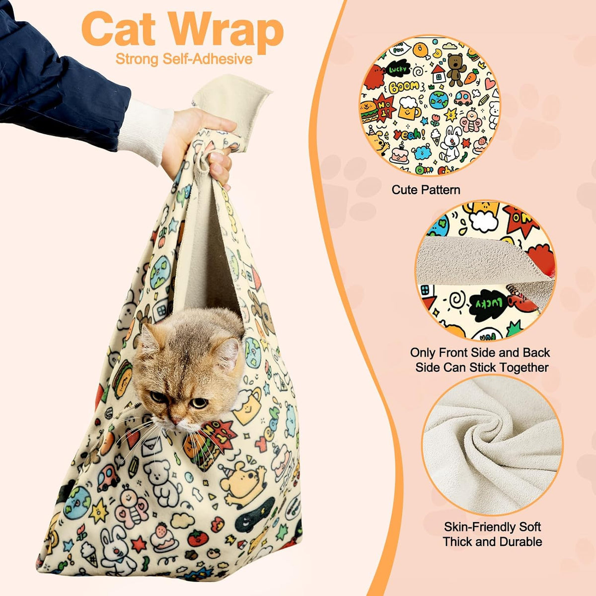27.6" Cat Grooming Wrap Cat Wrap for Cutting Nails L – Essentials for Cats - XL-35.5inch (within 26lbs) / #B1 - image 4
