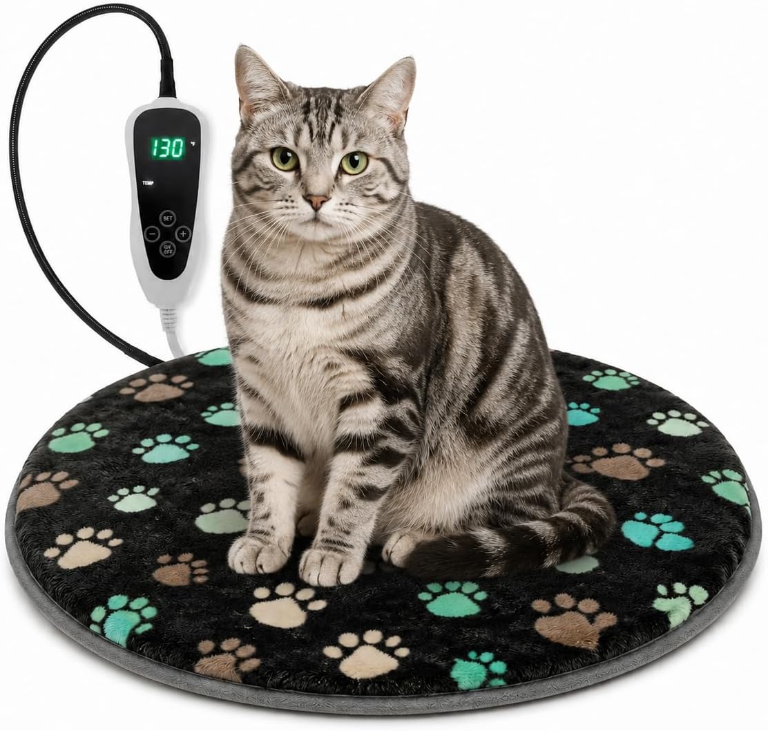 Large Dog Heating Pad 36x24 in with Normally Open Function – Essentials for Dogs - Black / round 16 in