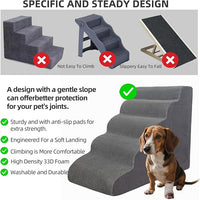 5 Step Pet Stairs Ramp for High Beds Sofas 5-30 Inch with Sturdy Non Slip Waterproof Pads, Machine Washable Cover Indoor Balanced Design for Cats Dogs Small Medium Large XL Pets Grey (Pink, Large, 1)