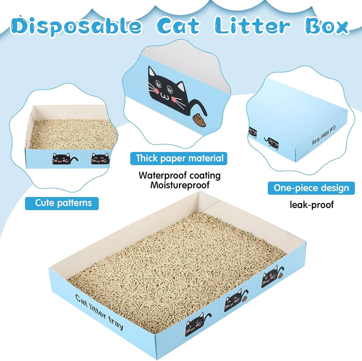 Amyhill 30 Pack Disposable Cat Litter Box Paper Pet Trays - Blue - image 3