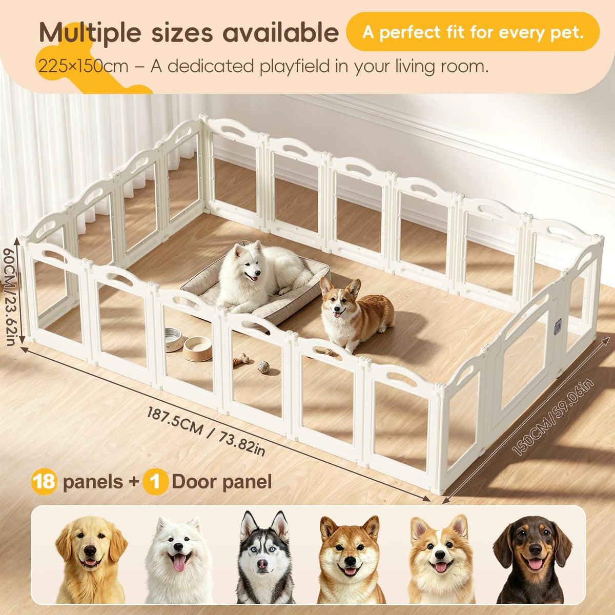 Foldable Clear Acrylic Dog Playpen with Door - White / 18 panels + 1 door / 23.6 inches - image 2