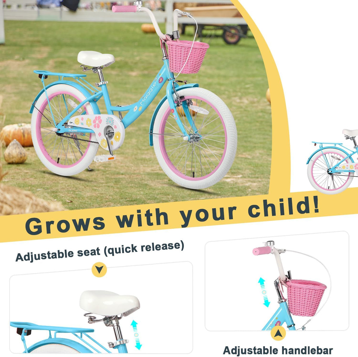 Glerc Maggie Girls Bike, 12-20 Inch Kids Bike for 2-13 Years Old Children, Princess Style Kids - Blue / 20 Inch - image 4