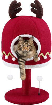 Luxury Treehouse Cat Tree for Indoor Large Cats,54.7'' Tall Modern Wood Cat Tower with 3 Level House,4*Cozy Perch,1*Soft Viewing Bed,Heavy Duty Wide Base,Sisal Scratching Post (33inch)