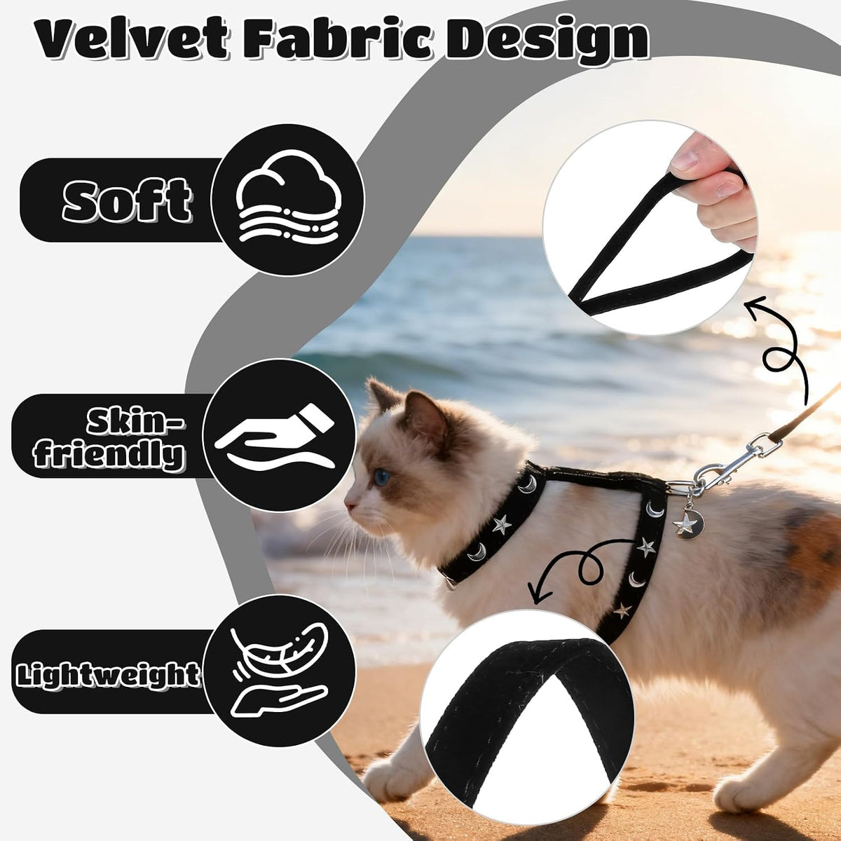 Cat Harness and Leash Set, Escape Proof Adjustable Cat Harness - Star-Moon / Medium - image 2