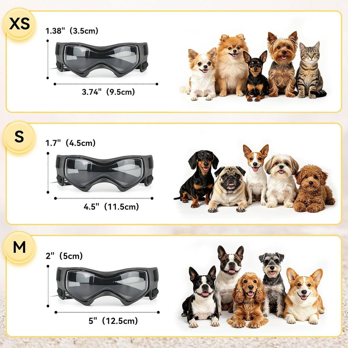 Dog Goggles Small Breed, Dog Sunglasses UV Protection Puppy Eyewear for Small Pet Outdoor Riding - Medium / Black - image 4