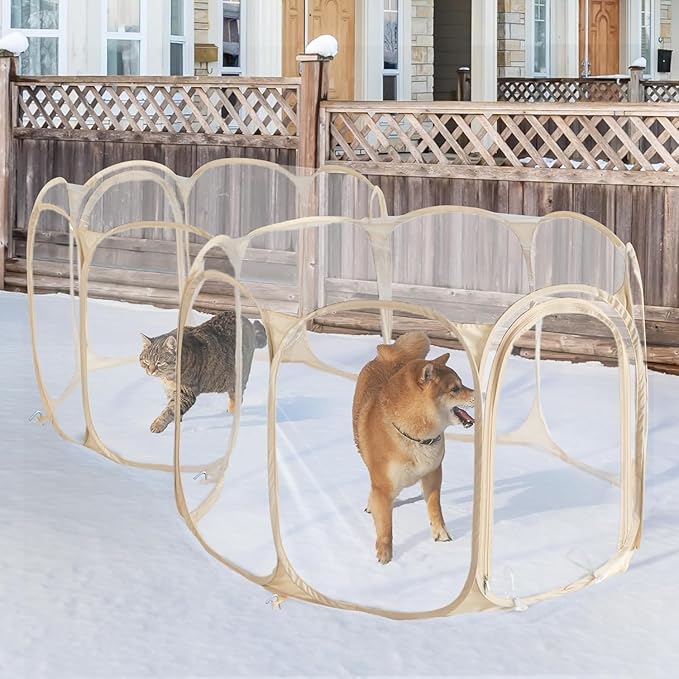 Cold Resistant Cat Playpen PVC Dog Playpen - Portable & Foldable Indoor Outdoor Puppy Playpen - Insulated 2-Room Dog TentCrate Cage Kennel, Playpen for Kitten, Small Animals Play Pen