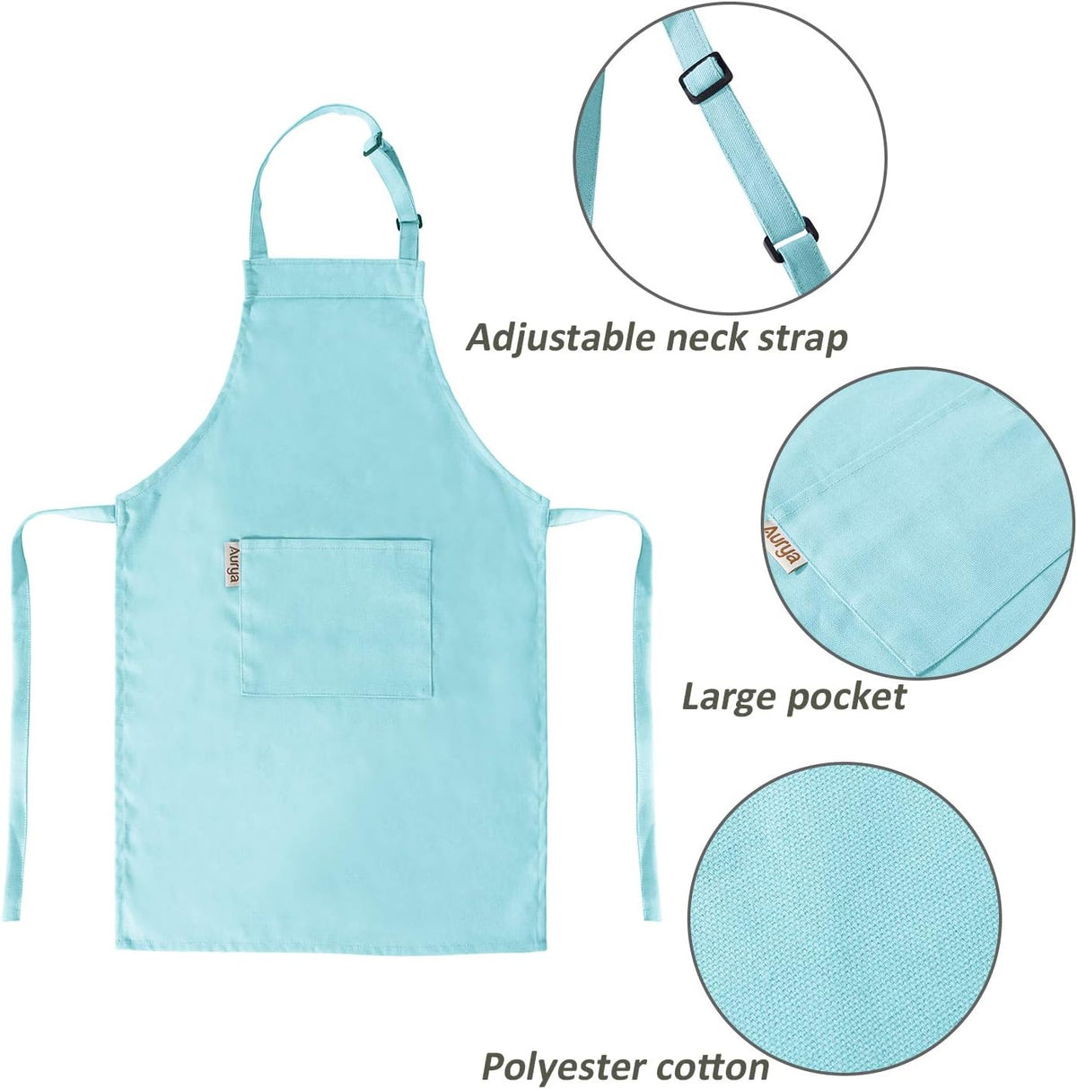 Aurya kids apron and chef hat set in light blue with front pocket and adjustable strap - view 38