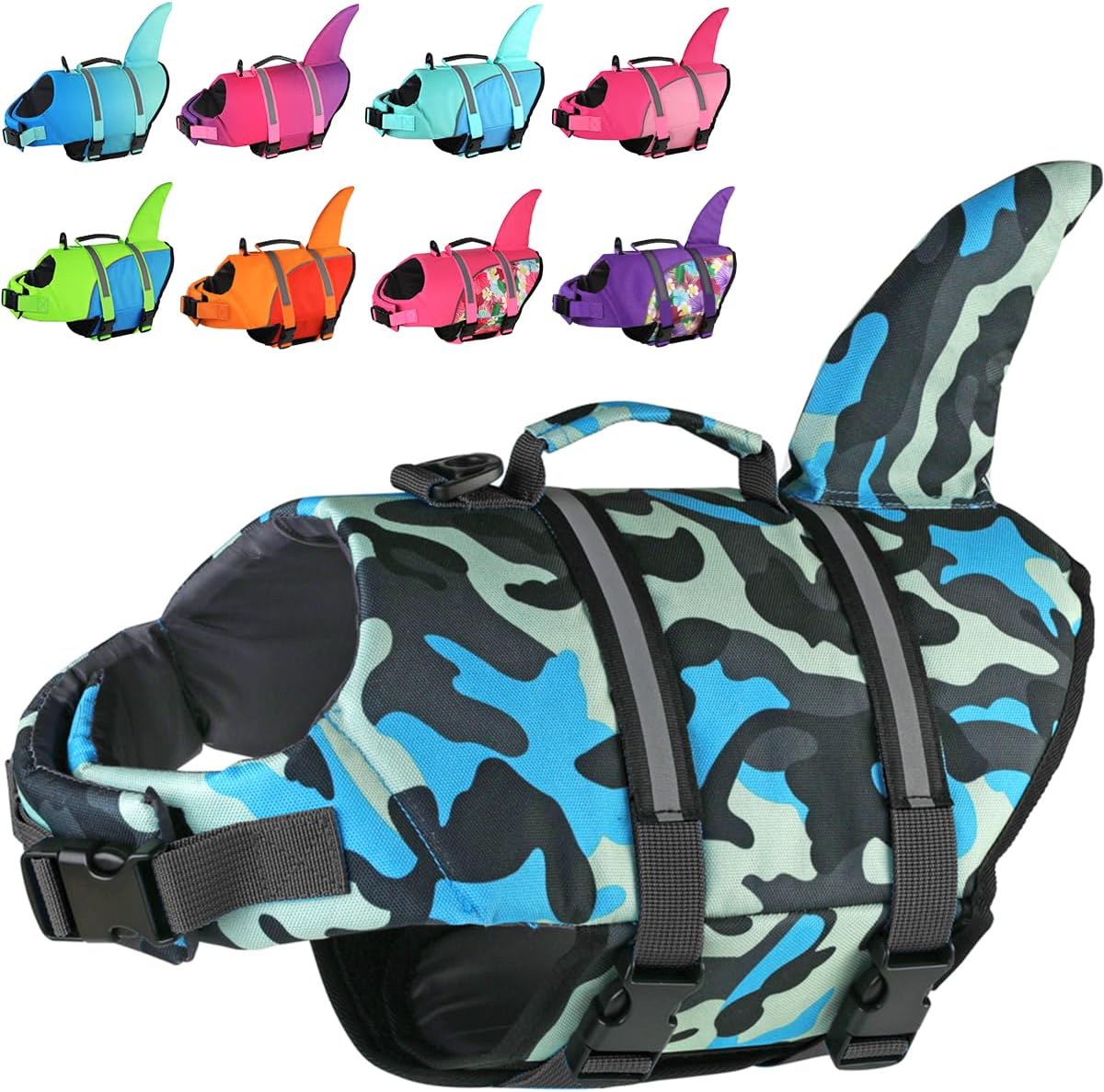 Doglay Dog Life Vest, Ripstop Shark Life Jacket - Large / Blue Camouflage-Shark