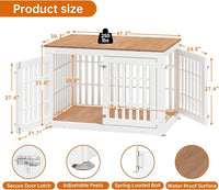 48" Heavy Duty Dog Crate Furniture for Small,Medium and Large Dogs,Rustic Wooden Dog Cage Kennel Indoor Furniture with Waterproof Top,Decorative Pet House Side End Table (White & Wood)