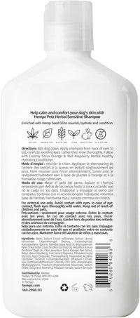Hempz Petz, Sensitive Dog Shampoo, Oatmeal Complex to Soothe, Creamy Citrus Orange & Red Raspberry Herbal Sensitive Shampoo 17 oz.
