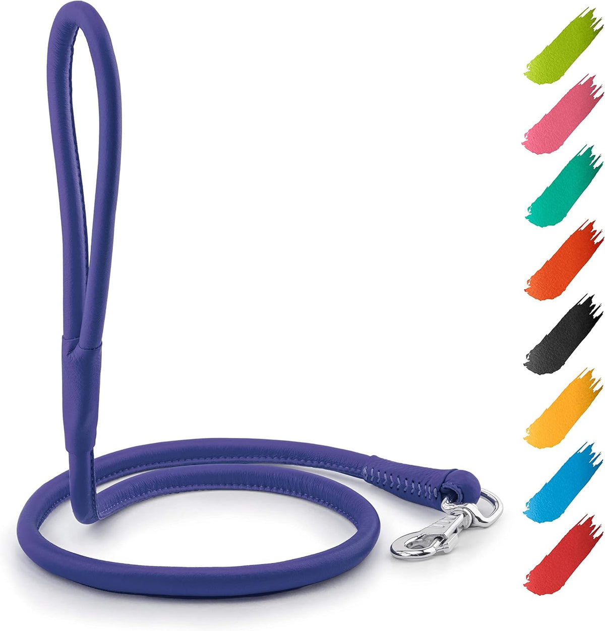 WAUDOG Rolled Leather Dog Leash 4Ft * 0.3 in for Small Medium - Purple / 4Ft * 0.4 in