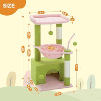 PEQULTI 4-in-1 Multi-Level Cat Tower, 33'' Pink Cat Tree for Indoor Cats with Large Condo, Scratching Post for Cats with Deep Hammock& Cozy Top Perch