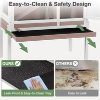 Guinea Pig Cage with Wooden Stand - Hamster Cage, Small Animal Cage Anti Chew Ramp, Hideout, Platform, Pull Out Tray (Brown, L)