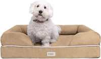 Chester Large Dog Bed - Orthopedic Memory Foam Mattress, Calming Couch, Wall Rim Pillow, Water Resistant, Washable Cover, Non-Slip, Khaki Beige