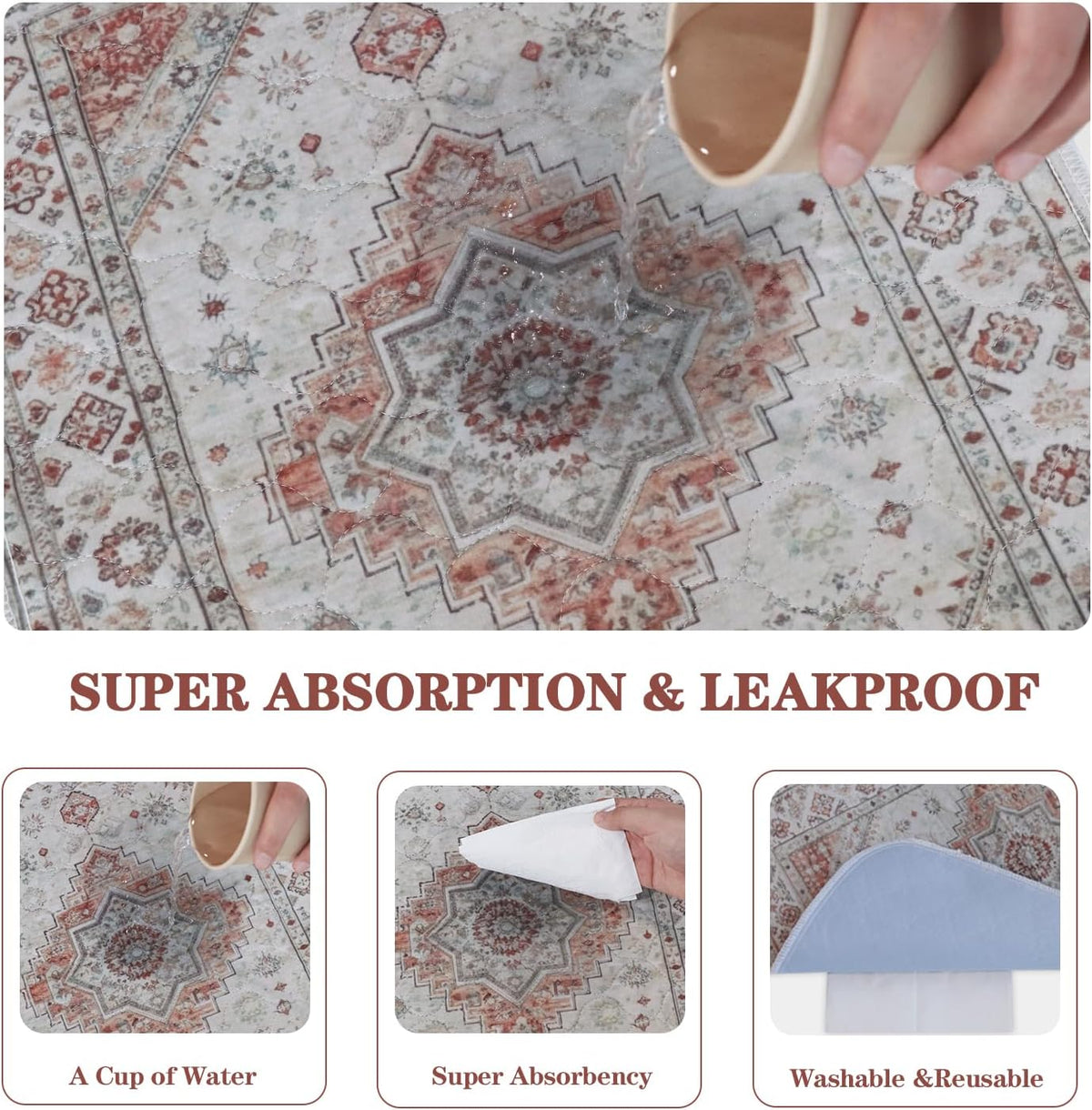 Washable Pee Pads, Super Absorbent Puppy Pads - Beige Medallion / 18"*24"(Pack of 2) - image 4