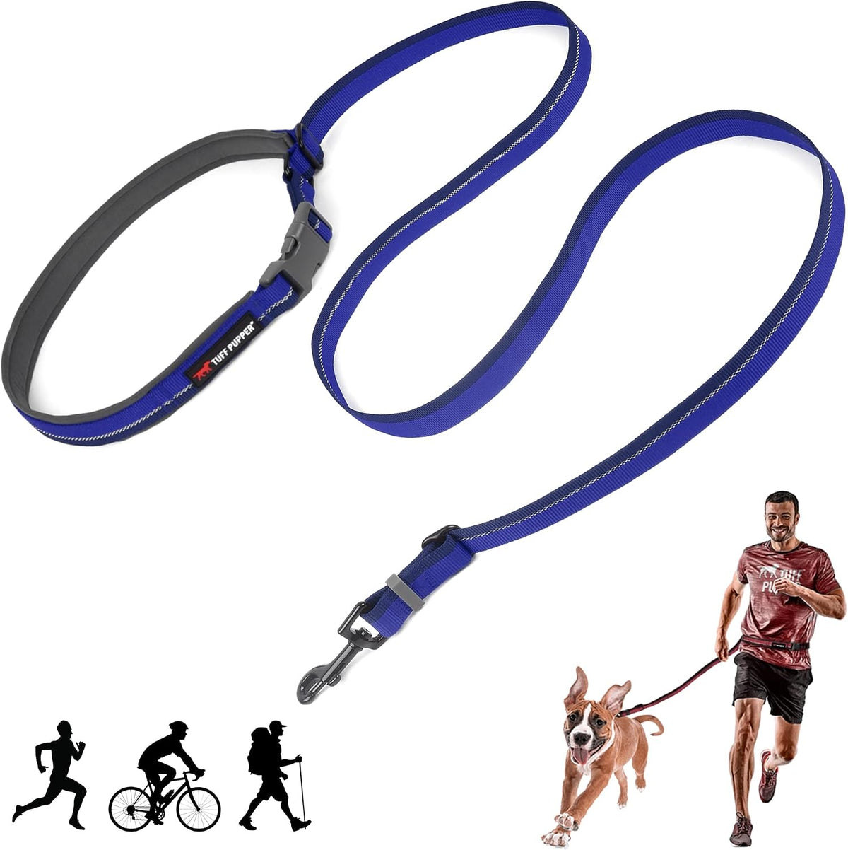 Tuff Pupper Hands Free Adjustable Length Dog Leash - Blazing Blue / Adjustable