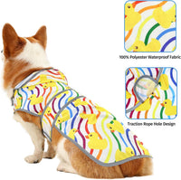 Dog Raincoat, Waterproof Dog Rain Jacket with Hood - Rainbow Ducks / Large - image 2