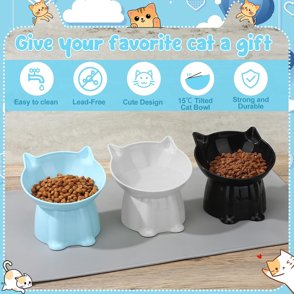 3 Pcs Raised Cat Bowl 15° Elevated Cat Food Bowl Tilted Cats Bowls - Blue, Black, White - image 4