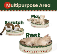 Conlun Oval Cat Scratcher Bed - Christmas Tree with Cat Toy / Medium (16.9"L x 12.9"W x 3.5"Th) - image 3
