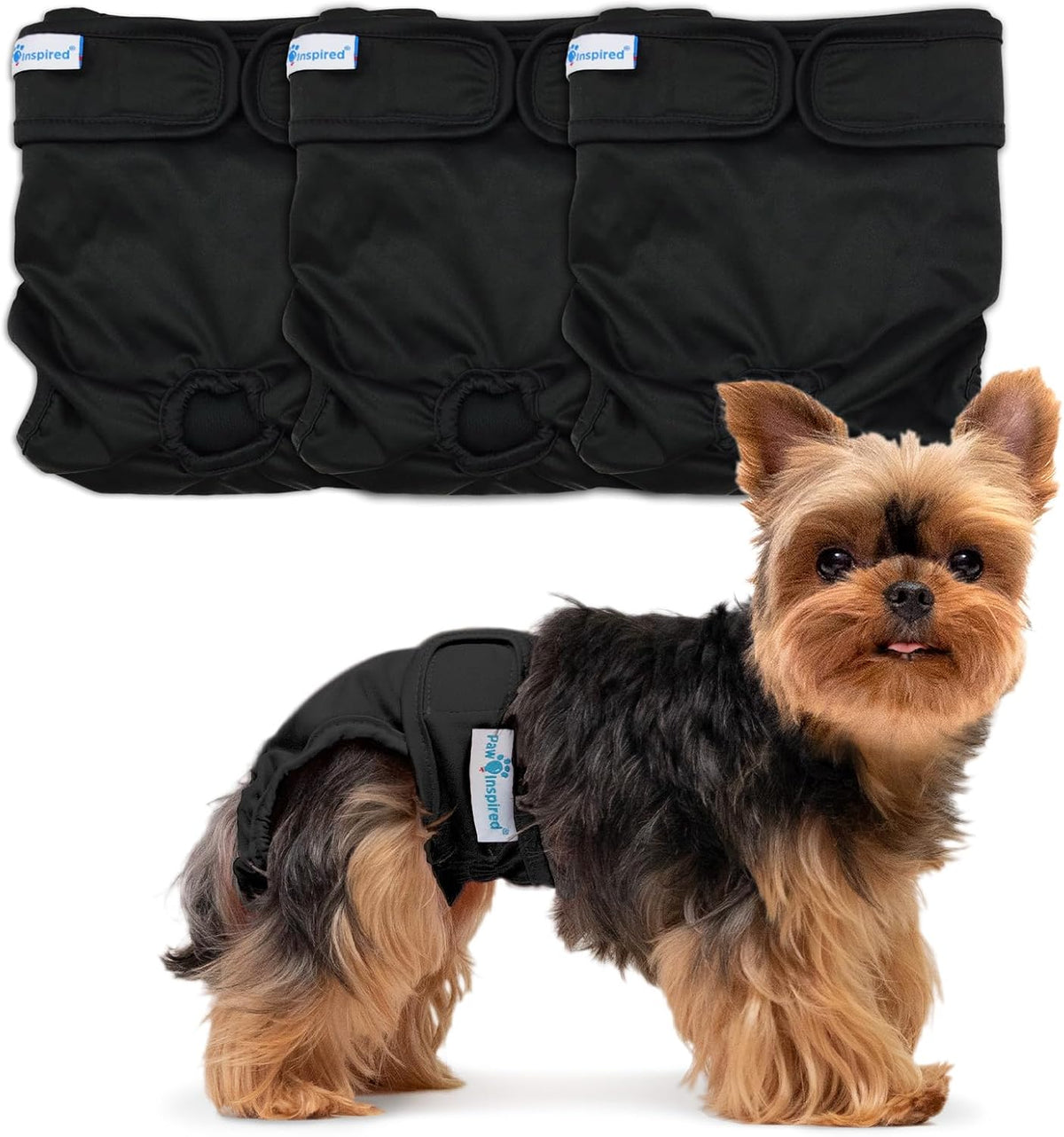 Paw Inspired Washable Dog Diapers, Assorted and White Lining - Black (Black Lining) / X-Small (3 ct.)