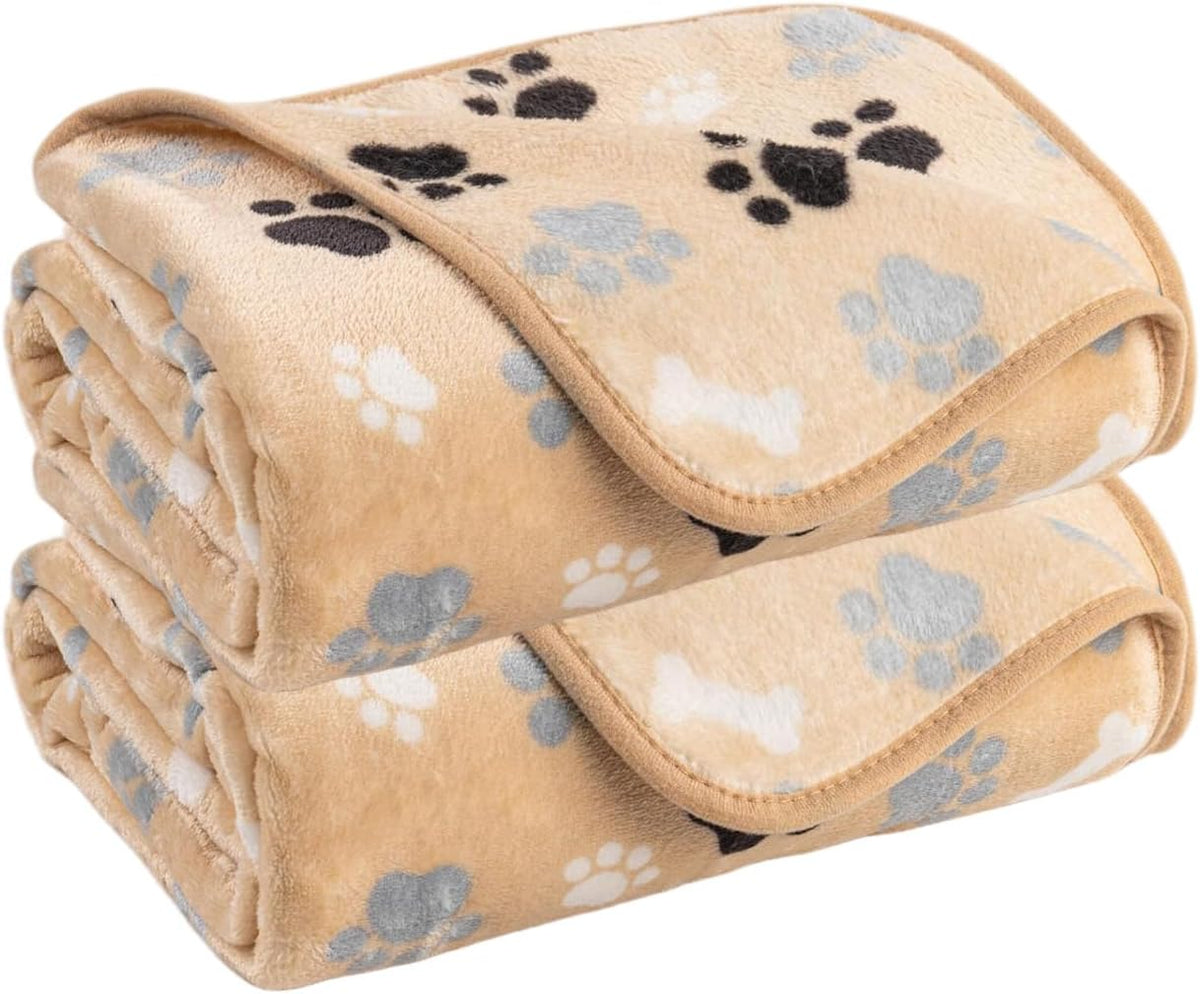 Dog Blanket Paw Bone Pattern 1 Pack 2 Super Soft Warm Flannel Sofa - 60*50 inch (Pack of 2) / Beige|paw Bone