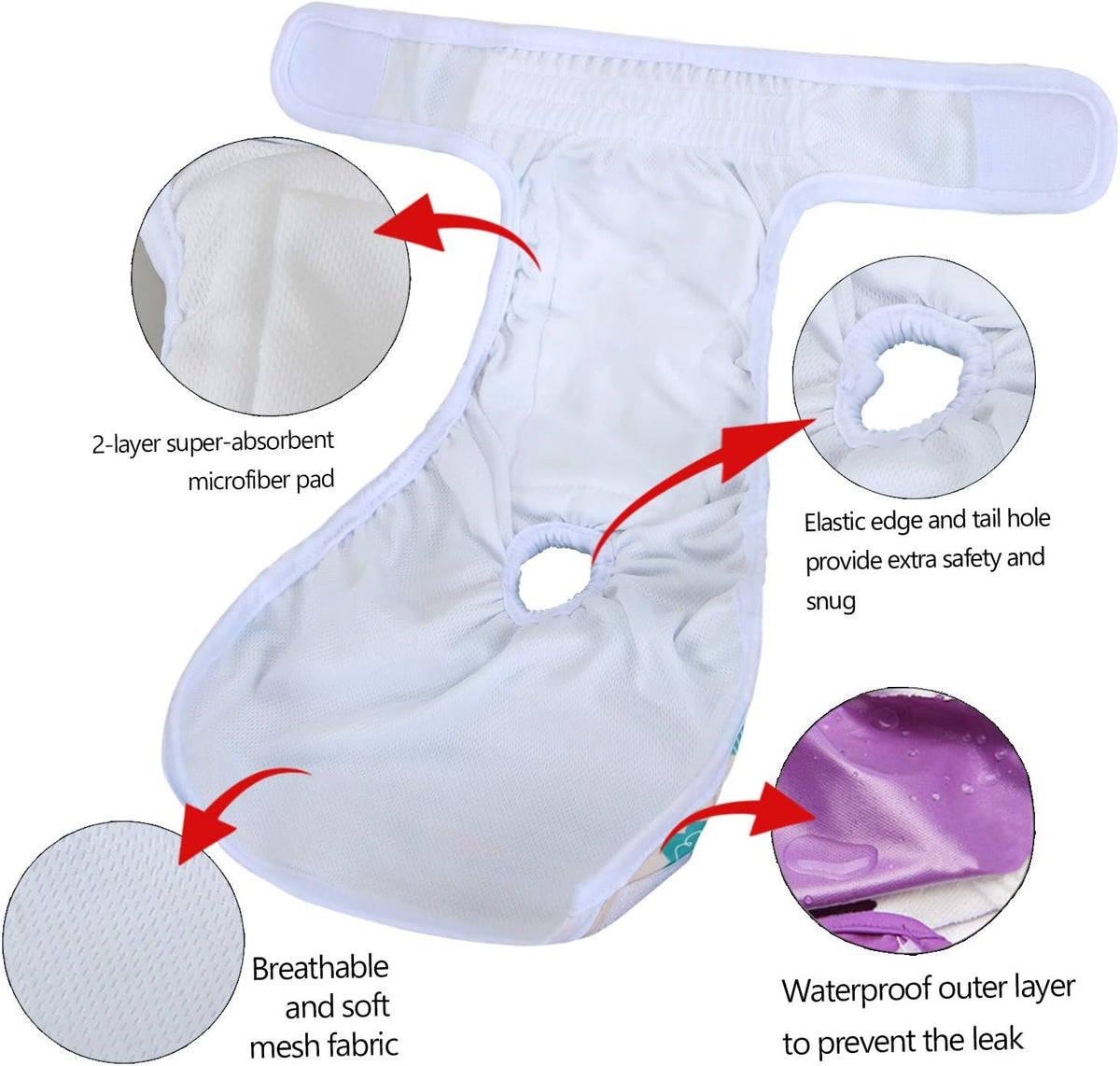 Teamoy Female Dog Diapers, Washable Doggie Period Diaper - XS (Pack of 4) / Flamingo+ Cloud+ Green+ Pink (4pcs) - image 3