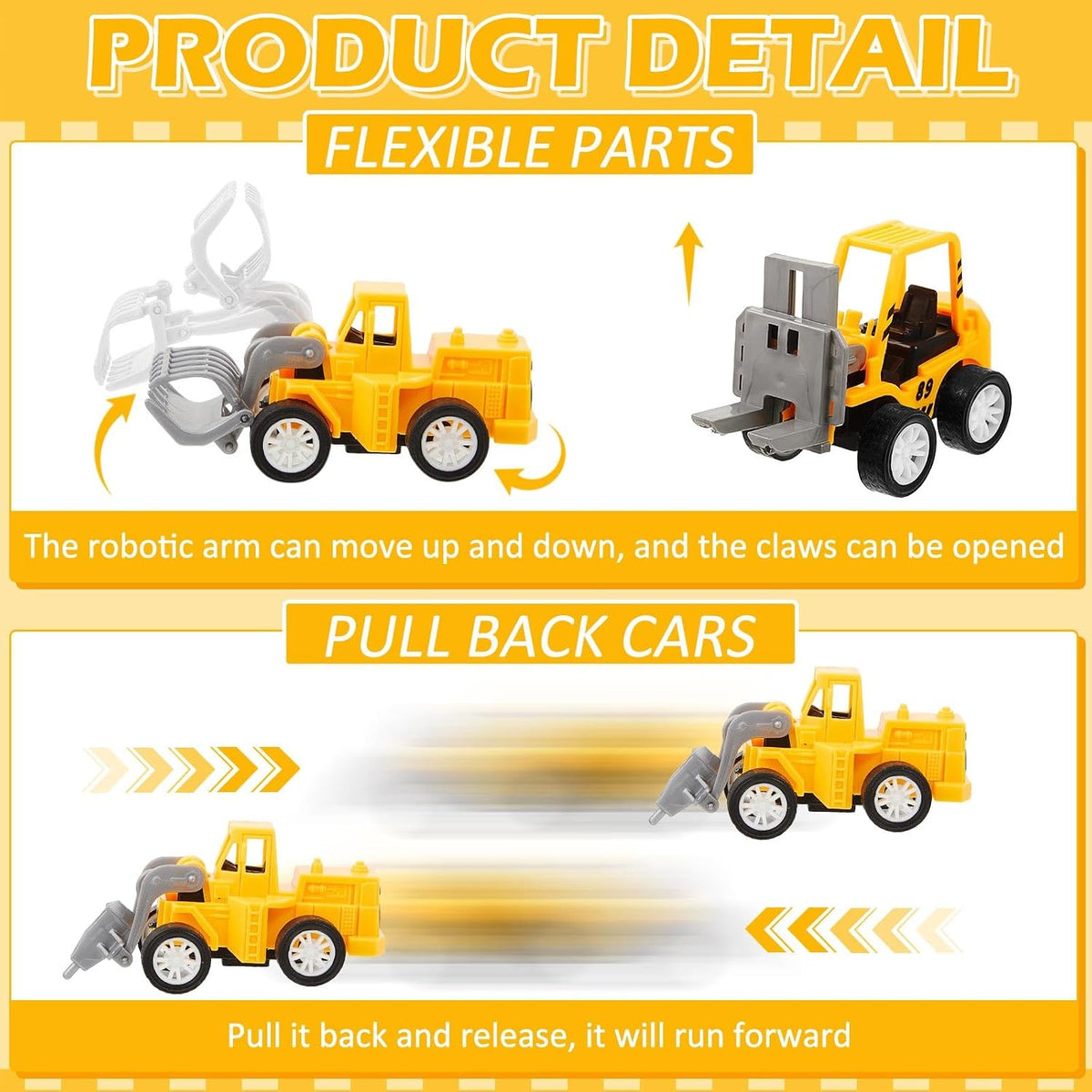 Sosation 72-piece mini construction party favor trucks with cranes, forklifts and excavators - view 9