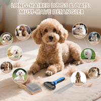Large Slicker Brush for Dogs - 3PC Pet Grooming Kit - Undercoat Rake & Stainless Comb | Long Pins Remove Mats on Poodles, Golden, Labradoodles | Thick Coat Deshedder for Dogs, Cats, Oak