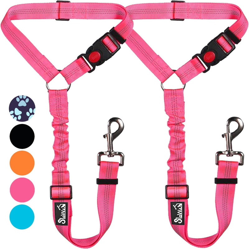 Lukovee Dog Car Seat Belt, Headrest Restraint, Headrest - A.Fluorescent Pink / Headrest, 2 Pcs