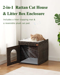 Cat Litter Box Enclosure Furniture, Hidden PE Rattan - Brown / Standard With 1 Cat Bed - image 2