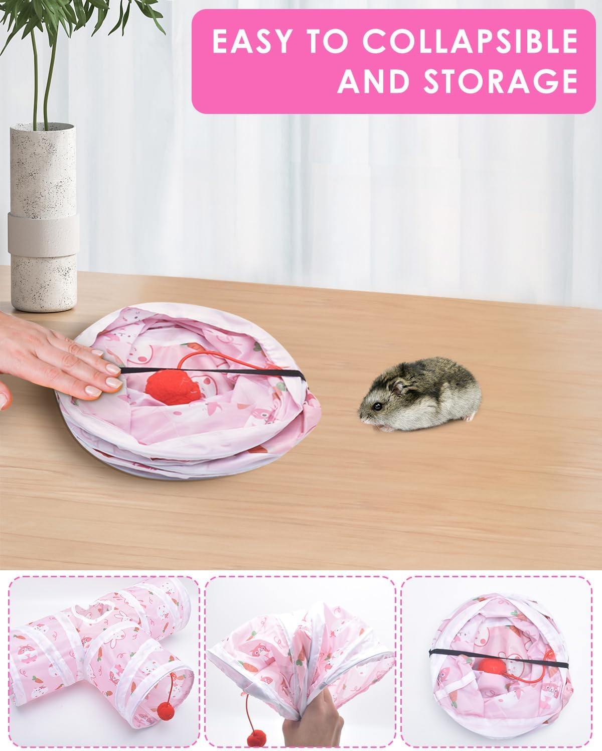 Bissap Collapsible Rabbit Tunnel - Small / Pink - image 3