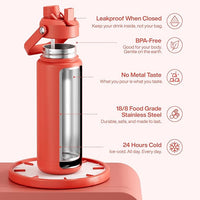 Insulated Water Bottle with Straw Stainless Steel Water Bottle, Leak-Proof, BPA-Free, Double Wall Vacuum Keeps Cold for 24 Hours for Sports, Travel, School (32 oz, Tawny Orange)