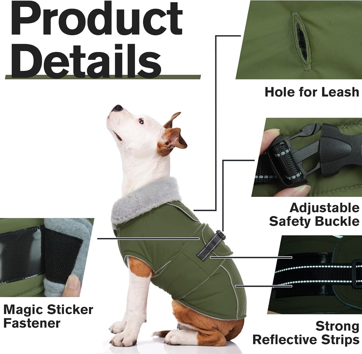 Dog Coats for Large Dogs Waterproof Dog Jacket with Adjustable Fit – Essentials for Dogs - M / Army Green - image 2