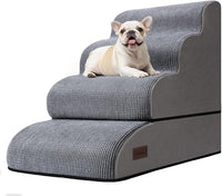 4-Step Dog Stairs and Ramp for Beds or Couches – Non-Slip Sturdy Pet Steps for Small Dogs and Cats,21" H,Grey