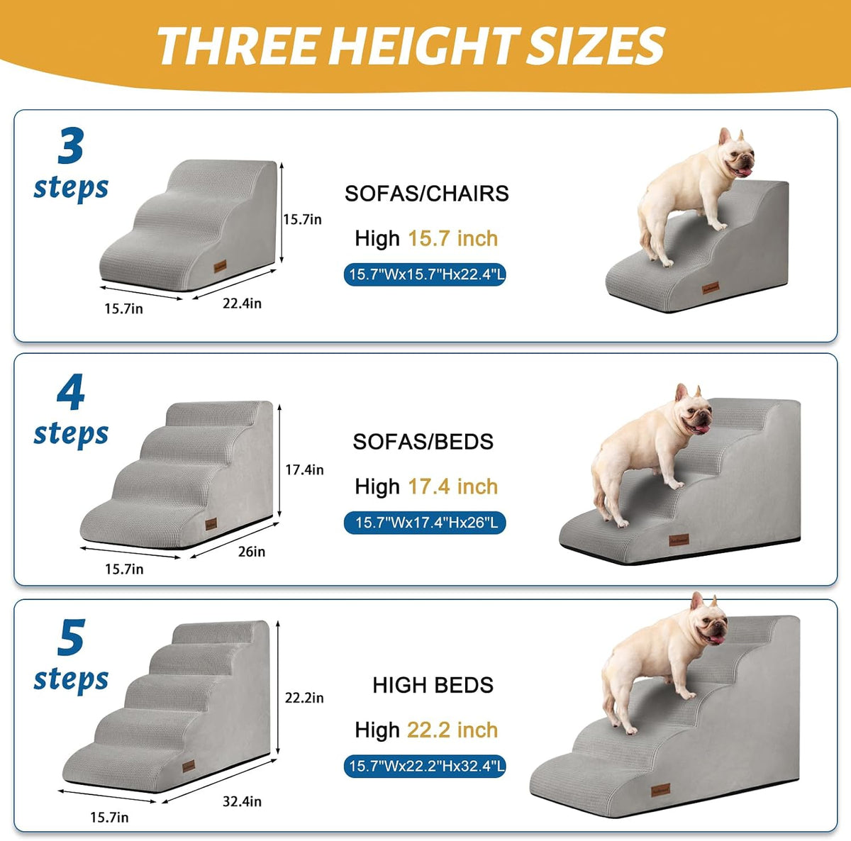 Dog Stairs for Small Dogs and Cats - Light Grey / 4 / Standard 4-Step 17.4"H - image 2