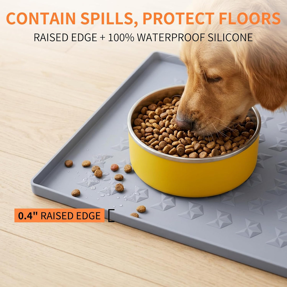 Silicone Pet Feeding Mat, Dog Cat Food Water Bowl Mat - Gray / 18.5"L x 11.5"W - image 2