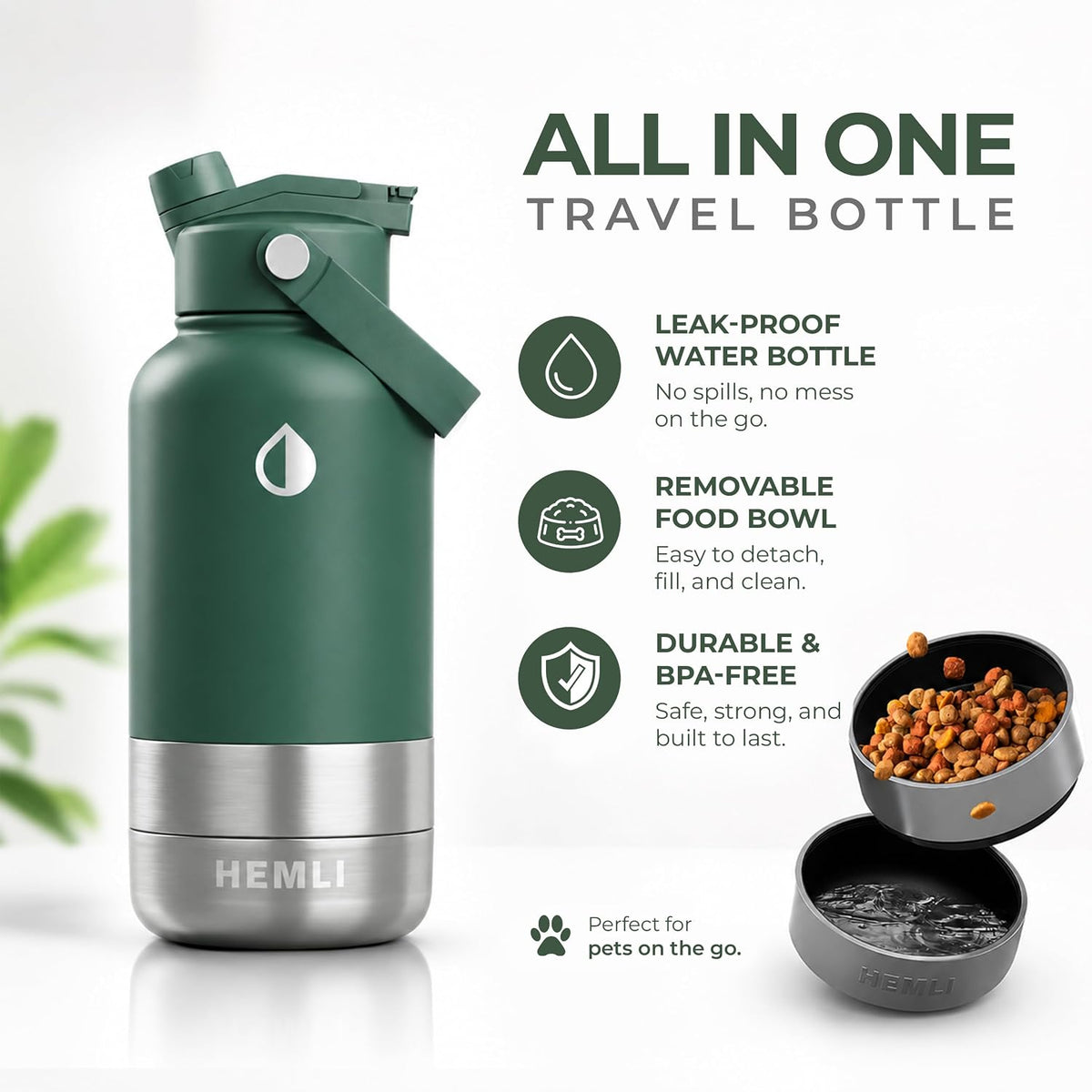 32 oz. Dog Water Bottle, Insulated Dog Travel Water Bottle - Forest Green / 32 oz - image 2