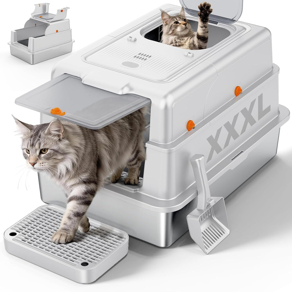 FURTIME Stainless Steel Litter Box with Lid - XXX-Large / Silver
