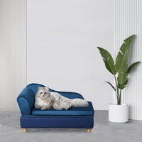 Pet Bed Sofa, Puppy Bed with Storage, Small Dog Couch with Removable & Washable Cushion, Comfy Pet Couch Bed for Cats & Puppy (Blue)