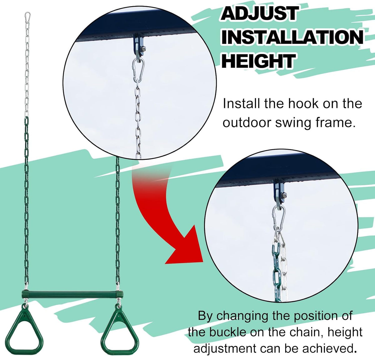AOBOTE 16.5-inch trapeze swing bar with coated chains and snap hooks - view 8