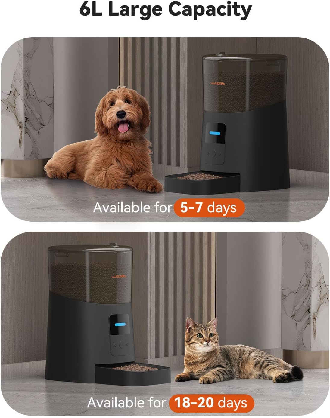 WOPET 6L Automatic Cat Feeder - Black - image 4