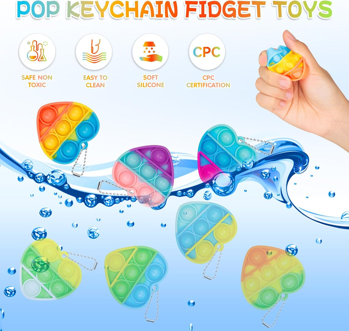 PICcircuit 30 pack mini pop fidget keychains in multicolor shapes for party favors - view 15