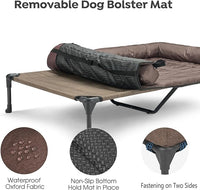 Veehoo Cooling Elevated Dog Bed Add Removable Waterproof Bolster Cushion Mat, Raised Pet Cot with Breathable Teslin Mesh, No-Slip Feet, Dog Sofa Bed for Indoor Outdoor, XXLarge, Brown CWC2331B