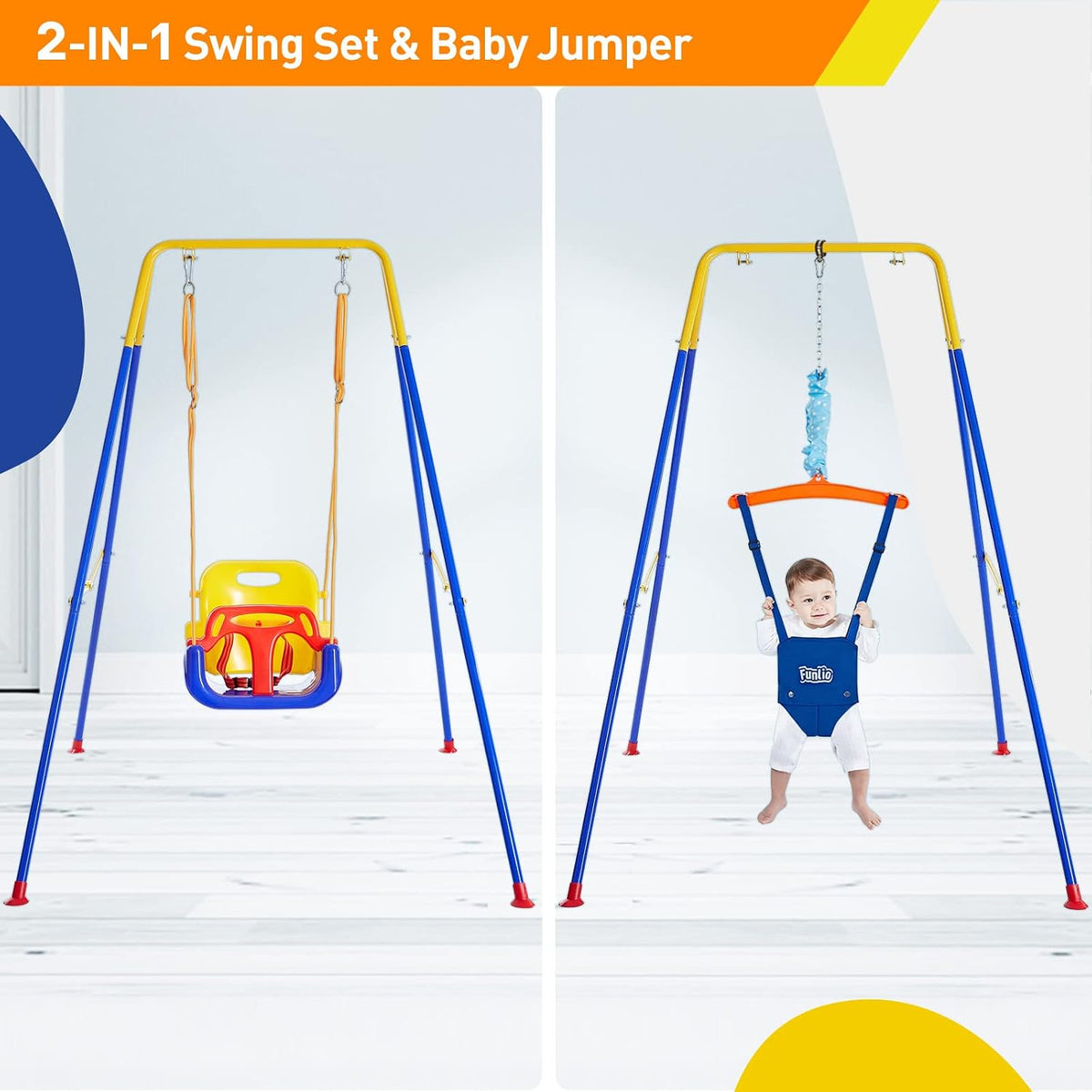 FUNLIO 2 in 1 Baby Jumper and Swing with 4 Sandbags - Blue - image 2
