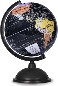 KISEER 8 Inch World Globe with Stand Rotating Earth Spinning Globe - Black