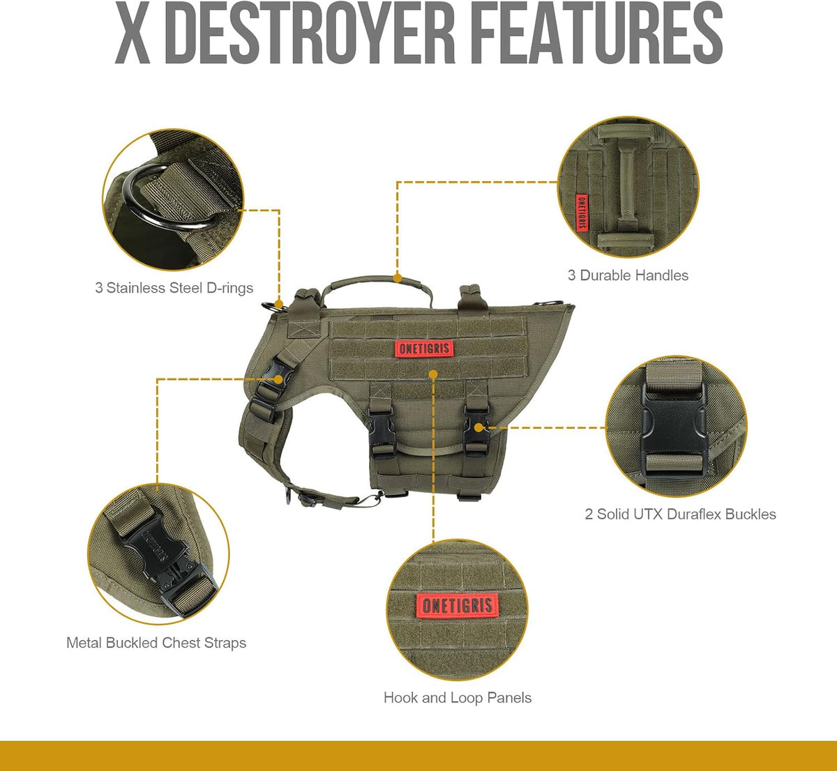 OneTigris Large Tactical Dog Harness No Pull Handle XL Black – Essentials for Dogs - Extra Large / Green - image 3